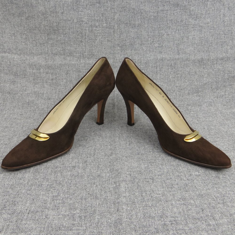 BALLY JENEFFE BROWN SUEDE LEATHER HIGH HEELS 8.5 M SWITZERLAND MADE